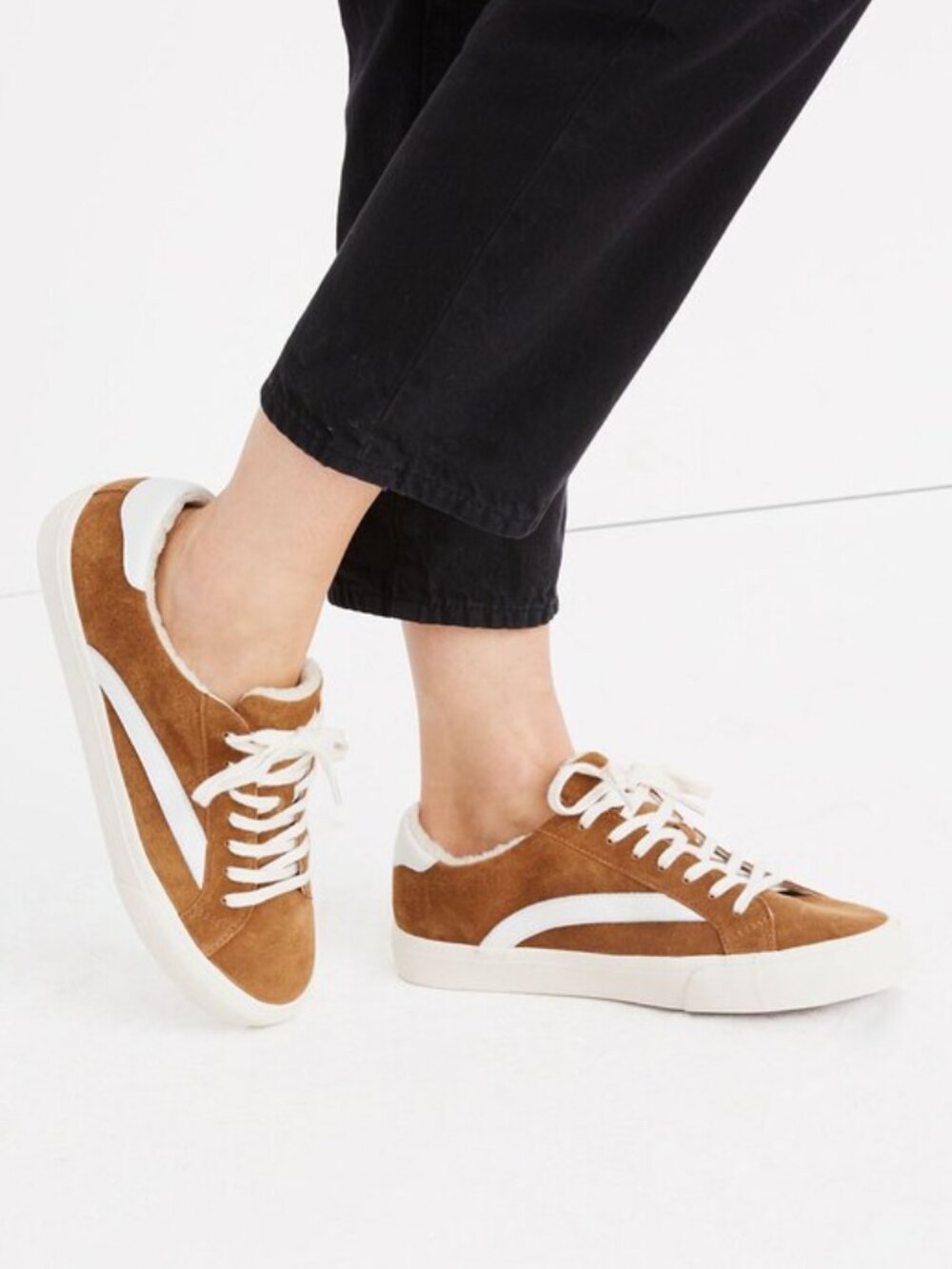 Madewell Sidewalk Low-Top Sneakers in Suede and Sherpa